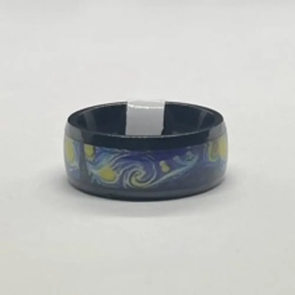 Unisex Starry Night Stainless Steel Band Ring Size 7